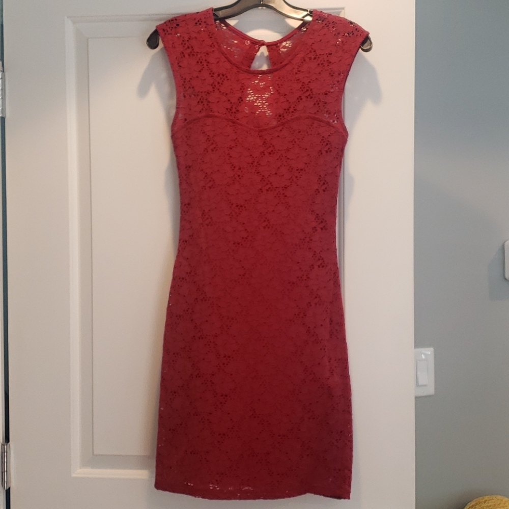 Modcloth Lovely Day Red Lace Sweetheart Dress XS